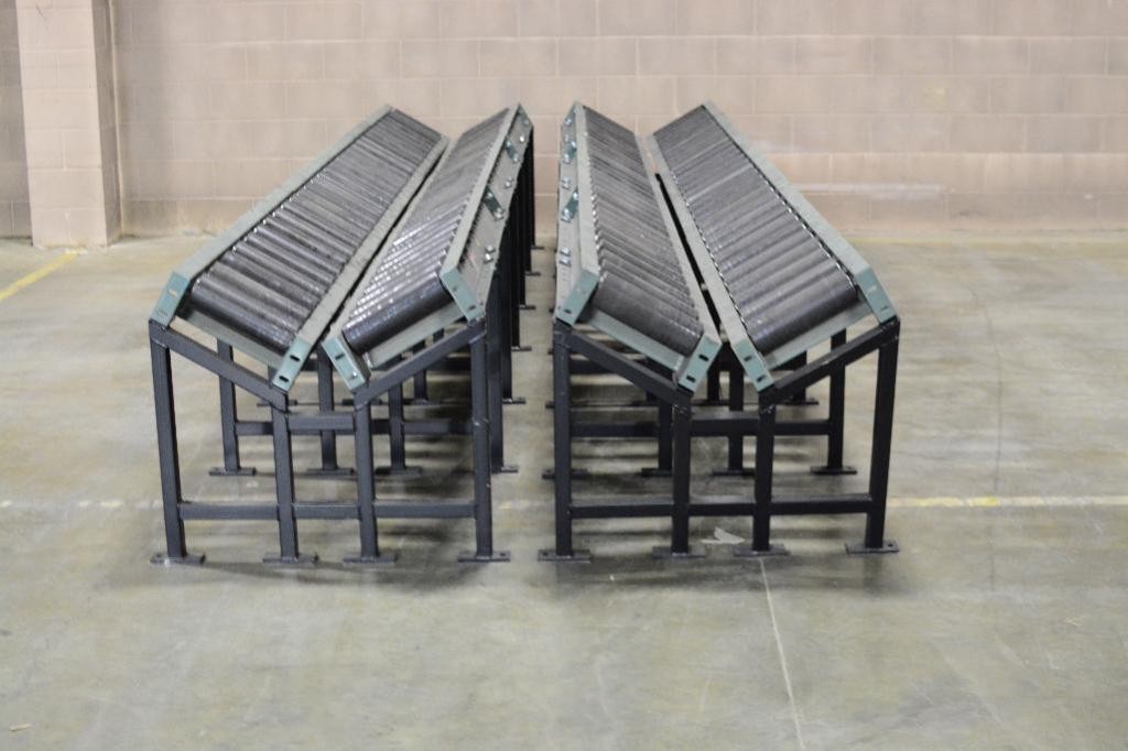 LOT (2) Hytrol VShaped Roller Conveyors, S/N FRV001, 15 ft. Long x 22