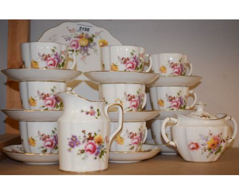 Royal Crown Derby - a Posies pattern eight setting tea service inc sucrier, cups, saucers, bread plate etc