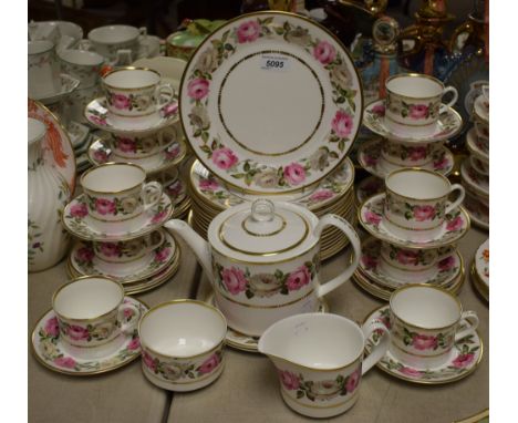 A Royal Worcester Royal Garden pattern tea set for twelve, cups and saucers, assorted graduated plates, teapot, milk and suga