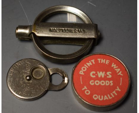 Advertising - a C W S pocket compass, reverse marked Point the Way to Quality C W S Goods, 38mm diameter;  a similar folding 