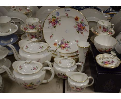 A Royal Crown Derby Posies tea set for six comprising cups and saucers, side plates, sandwich plate, tea pot, cream jug and s