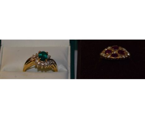 A lady's diamond and ruby dress ring and a green stone and diamond dress ring (2) 