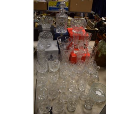 Glassware - a Tutbury lead crystal decanter; other vases, drinking glasses, rose bowls; quantity, some boxed 