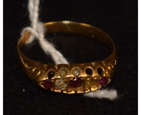 An Edwardian ruby and diamond five stone Grypsy set ring