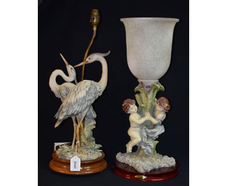 An Italian Florence table lamp modelled as a pair of Herons, modelled by Giuseppe Armani; another similar, La Anina Collectio