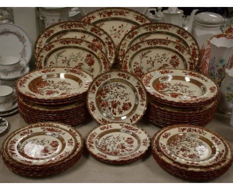 A Victorian Copeland Spode Indian Tree pattern part dinner service comprising dinner plates, side plates, dishes, serving pla
