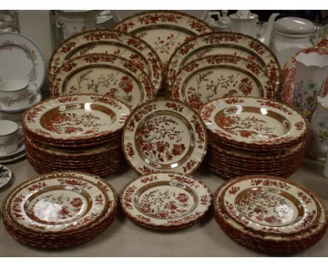 A Victorian Copeland Spode Indian Tree pattern part dinner service comprising dinner plates, side plates, dishes, serving pla