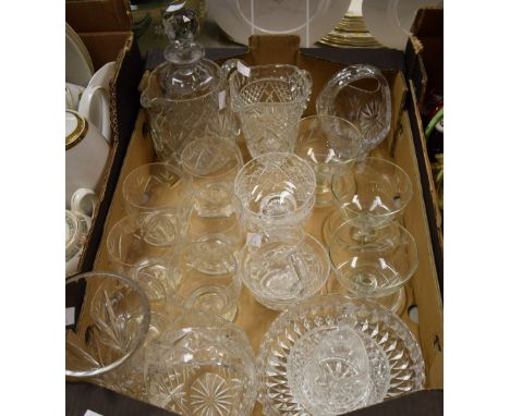 Glassware - a seven piece cut glass water set, jug and six glasses;  decanter and stopper;  vase; bowl etc qty