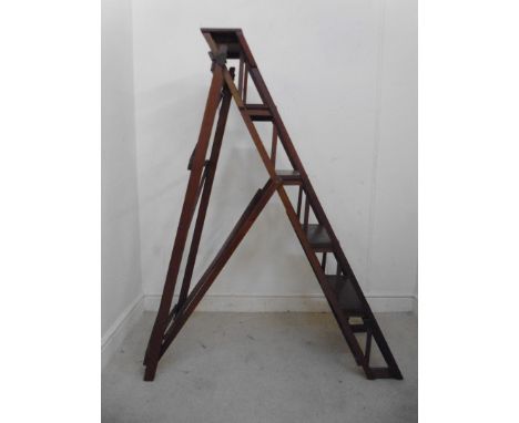 'The Hatherley Lattistep, Jones Patent' mahogany, five tread folding step ladder, bearing the trade mark of Alhathlat  60''h