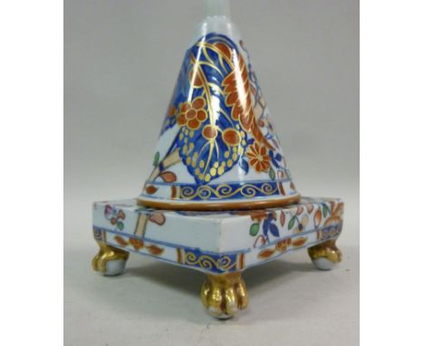 An early 19thC Spode stone china two part pyramid pastille burner, having a conical shaped cover, on a ventilated square stan