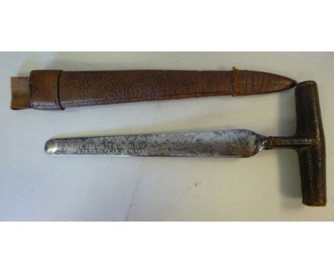 A late 19thC one-piece steel dagger, manufactured by W Thornhill, London, the tapered 6''L blade inscribed 'The Irish 'Thug' 