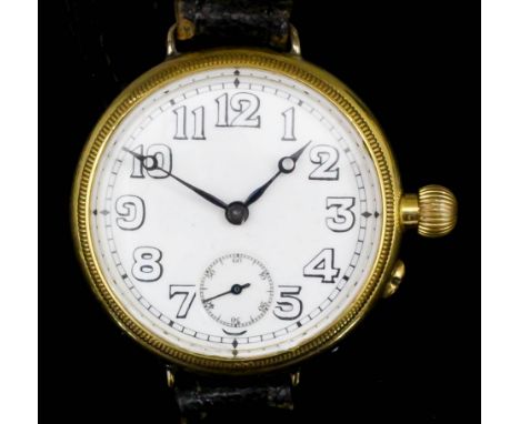 An early 20th Century Continental wristwatch, the white enamel dial with bold Arabic numerals and subsidiary seconds dial, co