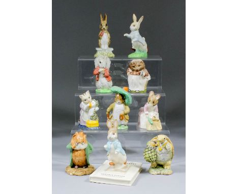 Ten Beswick pottery Beatrix Potter figures - "Benjamin Bunny", 4ins high, "Mr Alderman Ptolemy", 3.5ins high, "Fierce Bad Rab