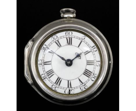 A George III silver pair cased verge pocket watch by Thomas Manning of London, No. 1746, the white enamel dial with Roman and