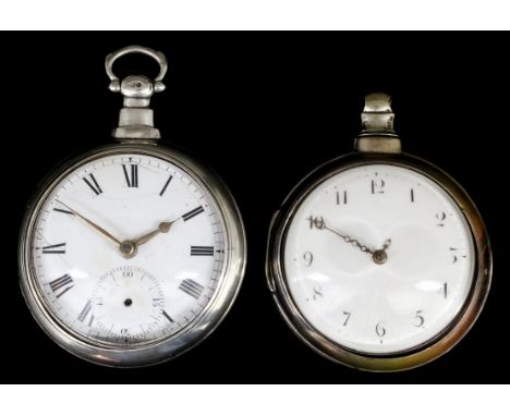A George III silver pair cased verge pocket watch by M. Jewell of London, No.364, the white enamel dial with Roman numerals a
