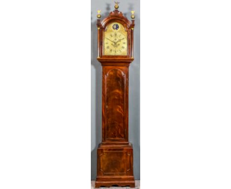 An 18th Century mahogany longcase clock by John Silke of Elmsted, the 12ins arched brass dial with wide chapter ring with Rom