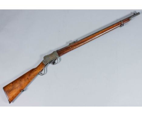 A 19th Century .310 Martini action Cadet rifle by Greener, Serial No. 4870, the 25ins blued steel barrel with elevating sight