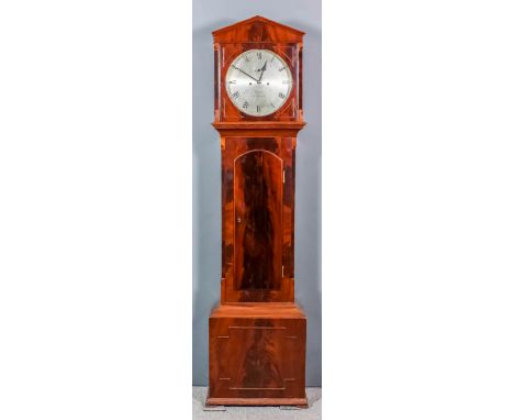 A mid-19th Century figured mahogany longcase clock by Lawrence of Southampton, the 13.25ins diameter silvered dial with Roman