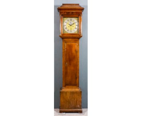 An 18th Century oak longcase clock by John Snelling of Alton, the 12ins square brass dial with silvered chapter ring with Rom