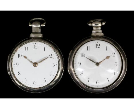A George III silver pair cased verge pocket watch by James Berry of Pontefract, No. 1043, the white enamel dial with Arabic n