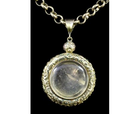 A late Victorian 9ct gold longuard, 620mm overall, with late Victorian gold coloured metal circular pattern vinaigrette locke