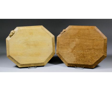 Two Robert "Mouseman" Thompson oak octagonal breadboard, 11.75ins x 9.75ins, and 12ins x 10in  Note: Purchased by the vendor 