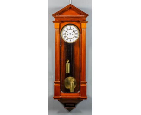 A late 19th Century "Vienna Regulator" clock movement in later case, the 7ins diameter white enamel dial with Roman numerals 