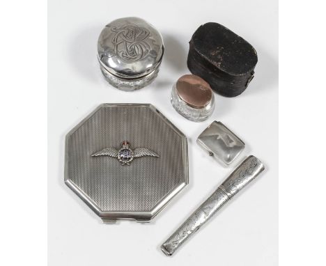 A George VI silver R.A.F "Sweetheart" octagonal powder compact with engine turned decoration, by Adie Brothers Ltd, Birmingha
