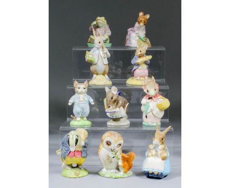 Ten Beswick pottery Beatrix Potter figures - "Peter Rabbit Gardening", 5ins high, "Tom Kitten", 3.5ins high, "Old Mr Brown", 