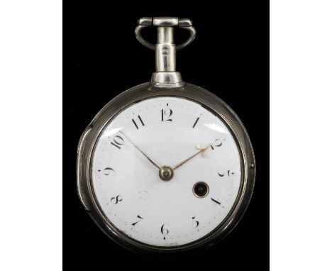 A George III silver cased verge pocket watch by Hawkins, Royal Exchange, London, No.947, the white enamel dial with Arabic nu