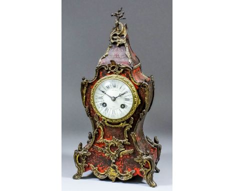 A late 19th Century French red tortoiseshell Boulle and gilt brass mounted mantle clock by Maple and Co. Ltd, Paris, No. 7935