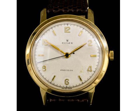 A gentleman's Rolex  18ct gold cased "Precision" wristwatch, the champagne dial with raised Arabic numerals "2","4","6","8","