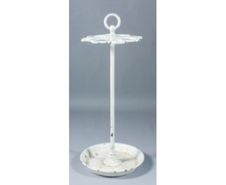 A late 19th/early 20th Century white painted cast iron umbrella and stick stand, the eight openings cast with acanthus detail