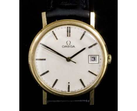 A gentleman's Omega wristwatch, the silvered dial with numerals batons, with sweep second hand and date aperture, contained i