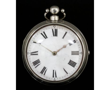 A George IV silver pair cased verge pocket watch by Igglesden of Chatham, No.8071, the white enamel dial with Roman numerals,
