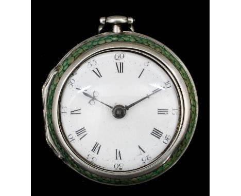 A good early George III silver and green shagreen covered pair cased verge pocket watch by Thomas Mudge of London, No.704, th