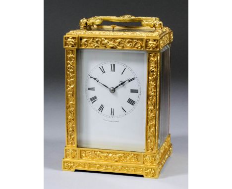 A good mid-19th Century French carriage clock by Bolviller of Paris, No.197W, the white enamel dial with Roman numerals, to t