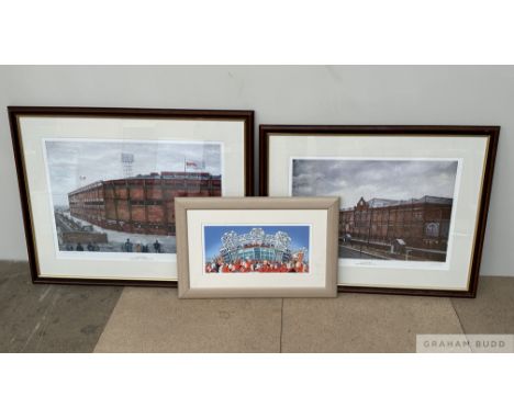 Two Old Trafford signed prints,&nbsp; the first titled Old Trafford Manchester August 1935, edition 307 of 500, signed by the