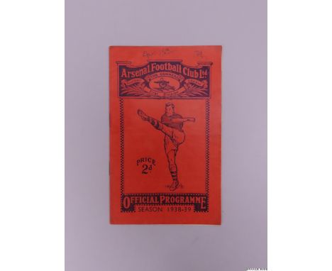 Arsenal v Manchester United programme 15th April 1939,8 pages plus red wrappers, ink match date inscribed to front cover, oth