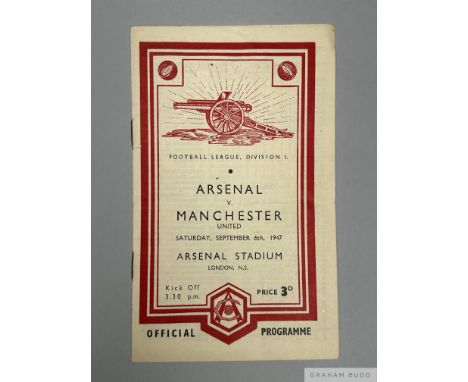 Arsenal v. Manchester United, home league match programme, 6th September 1947 signs of fold, slight creasing 