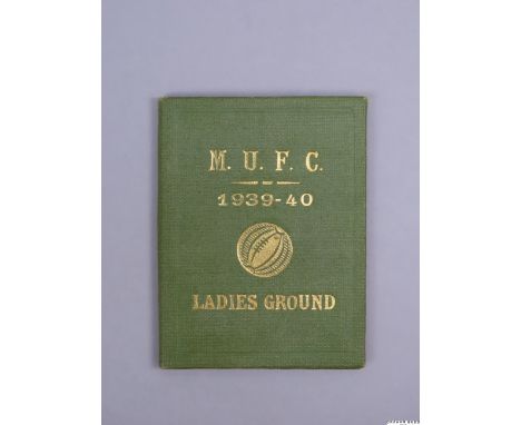 A scarce Manchester United season ticket for the abandoned 1939-40 season,small olive green cloth booklet stamped gilt, with 