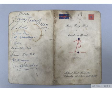 Autographed dinner menu for the Berne Young Boys v Manchester United match 1st October 1958, held at the Midland Hotel, Manch