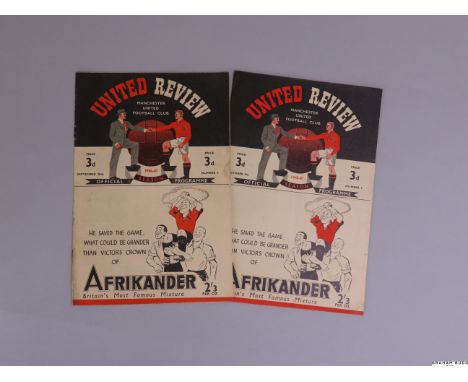 Manchester United v. Arsenal, home league match programme, 28th September 1946 12 pages, rusty staples, text on team pages an