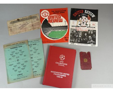 Manchester United ephemera,comprising: a player’s 1938-39 season handbook originally issued to the goalkeeper Jack Breedon, o