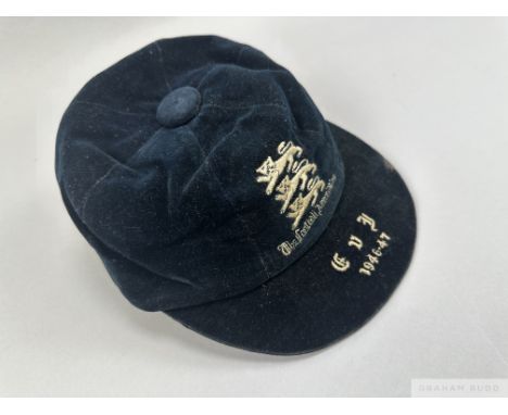 Henry Cockburn blue England v. Northern Ireland International cap, 1946-47 blue velvet cap embroidered with three lions and i