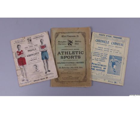 Three programmes for athletics meetings held at Manchester United's Old Trafford ground in the Olympic years of 1908 and 1912