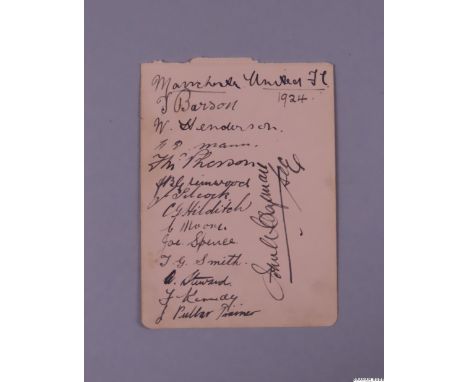 A good set of autographs of the Manchester United team who attained promotion to the First Division in season 1924-25, in ink