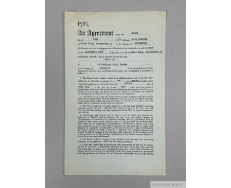 Manchester City Player's Contract for Denis Law for the 1973-74 season following his transfer from Manchester United,drawn up