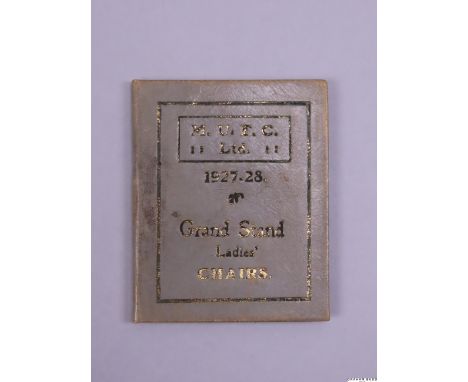 A scarce Manchester United season ticket for season 1927-28, small grey cloth booklet stamped gilt, with fixture list, number