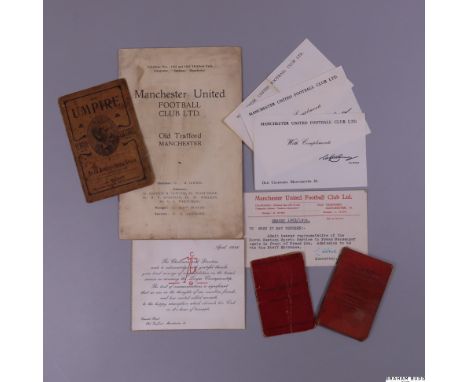 Manchester United ephemera, comprising: two MUFC Supporters' Club membership cards, 1933-34 (possibly the first season) and 1